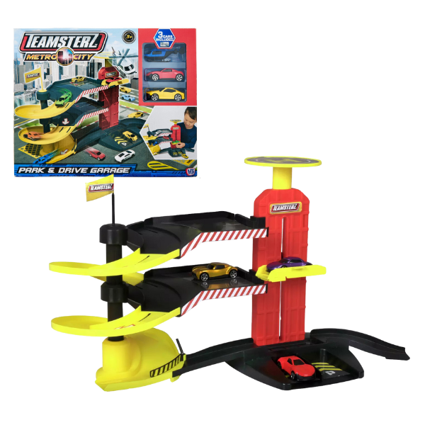 Set de joacă: “Garaj cu 2 mașinuțe și elicopter” Teamsterz