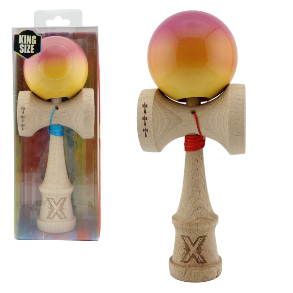 “Kendama Flippy X Original”, profesională, 7 х 6 х 18 cm, ața 55 cm,cupe mari, roz-galben