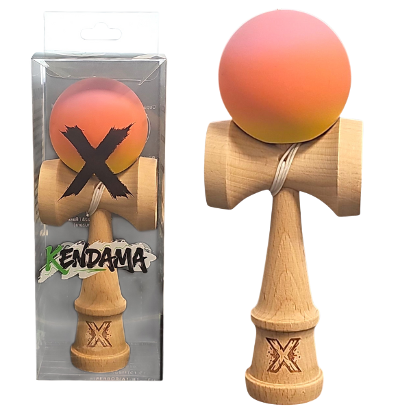 “Kendama Flippy X Original”, profesională, 7 х 6 х 18 cm, ața 55 cm,cupe mari, portocaliu-galben