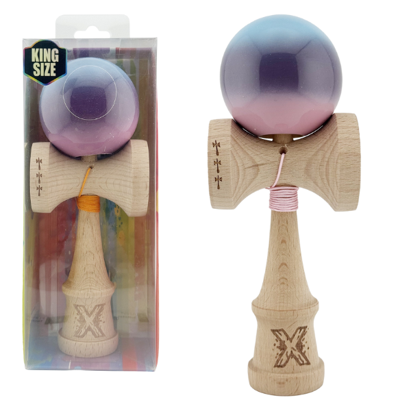 “Kendama Flippy X Original”, profesională, 7 х 6 х 18 cm, ața 55 cm,cupe mari, gradient roz-mov