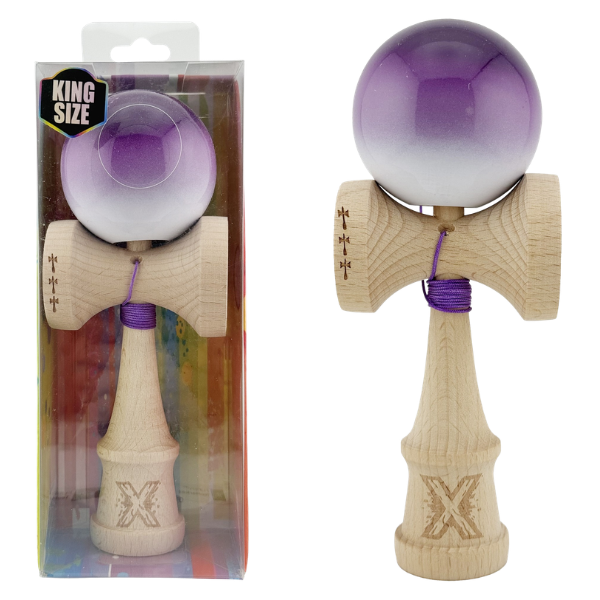 “Kendama Flippy X Original”, profesională, rulment metalic, ața 55 cm, ultra aderent, cupe mari, 7 х 6 х 18 cm, mov-alb