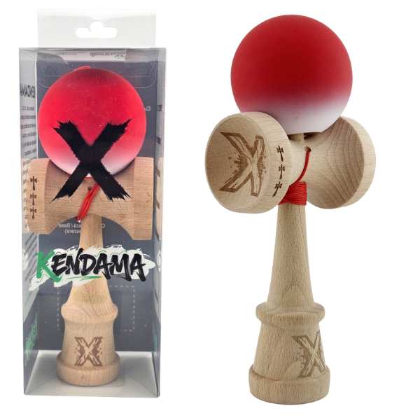 “Kendama X Original”, Profesionala, Flippy, Rulment Metalic, Ața 55 cm, Cupe Mari, 7.5 х 6 х 18 cm, gradient roșu-alb