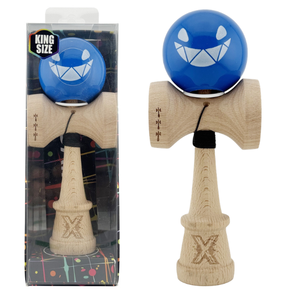 «Kendama Super Sticky X Original», rulment metalic, ața 62/65 cm, King size 7.5 x 6 x 18 cm, “Crazy Smile”