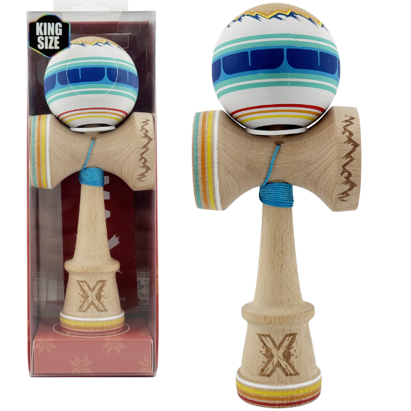 «Kendama Super Sticky X Original», rulment metalic, ața 62/65 cm, King size 7.5 x 6 x 18 cm, „Munți”