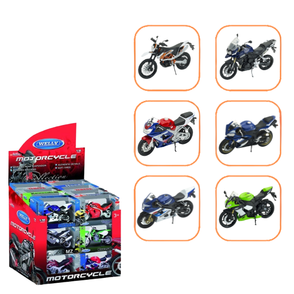 Motociclete Metalice de Colecție 1:18 WELLY, 6 modele (25A)