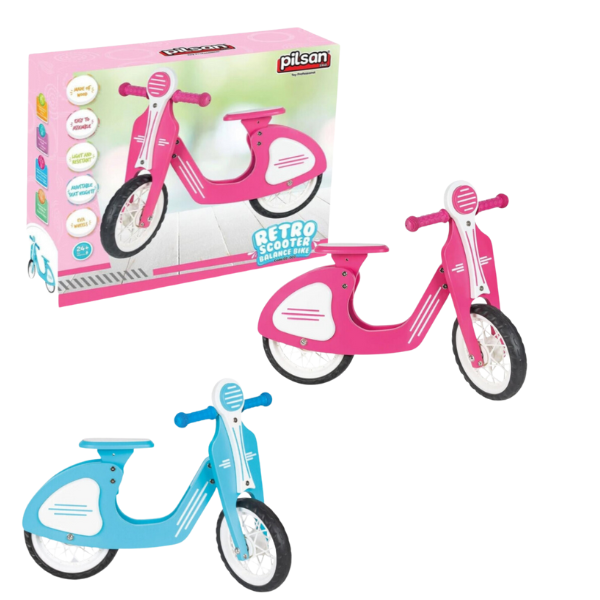 Retro-bicicletă fără pedale, cu roți EVA, albastră/roz