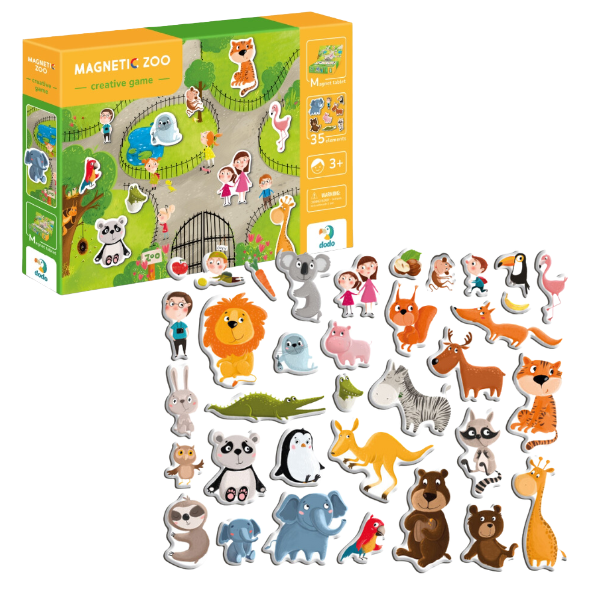 Joc magnetic “Zoo”, 1 tablă magnetică, 35 elem.