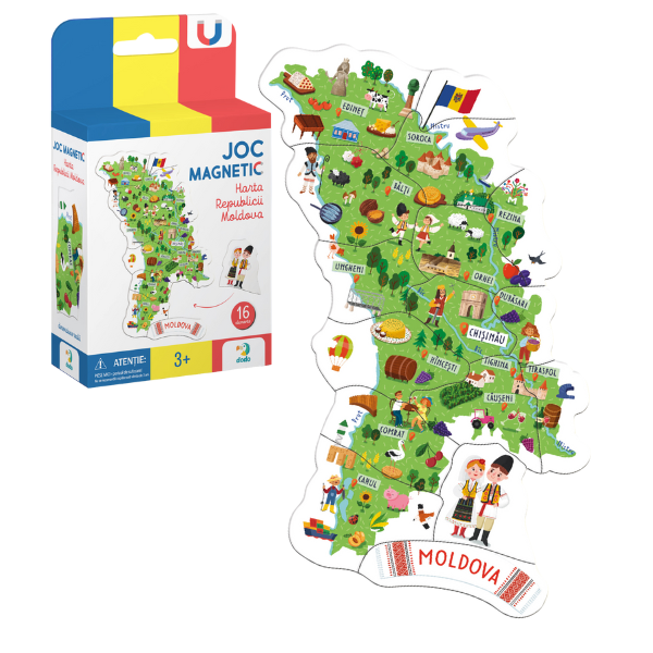 Joc magnetic educativ “Harta Moldovei”, 16 piese