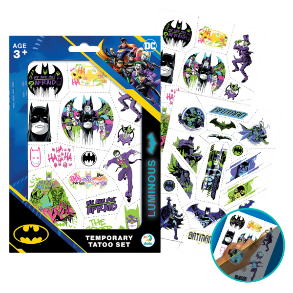 Set de tatuaje temporare pentru copii “Batman: Echipă”, luminează în întuneric