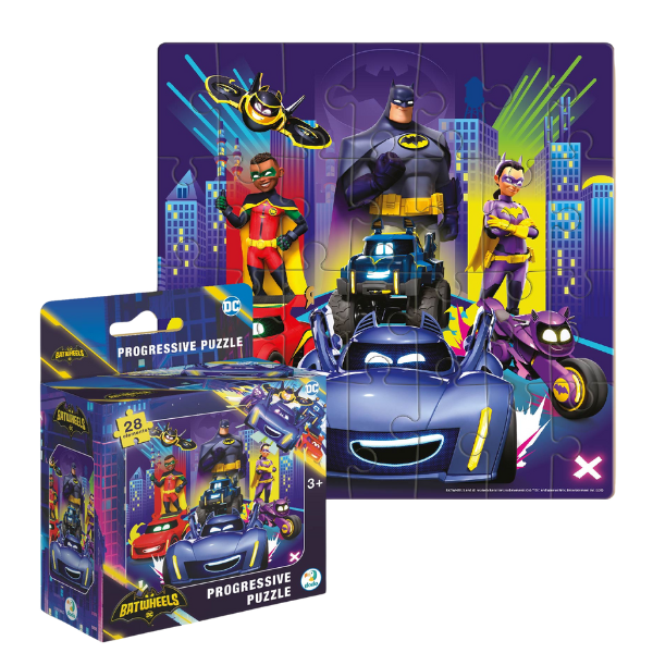 Puzzle “Batwheels: Chem pe toți betmobiliștii”, seria Progressive, 28 elem.