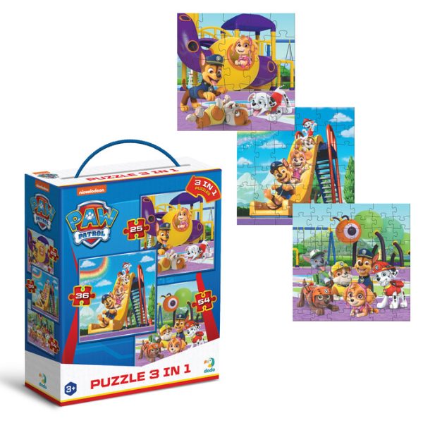 Puzzle 3-în-1 “Teren de joacă”, 25, 36, 54 piese, seria Patrula Cățelușilor