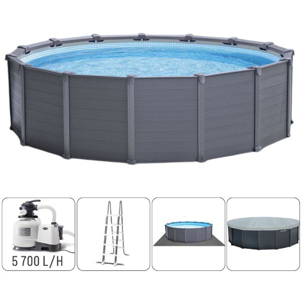 INTEX Piscină GRAPHITE GRAY PANEL 478Х124cm, 16805L, cadru metalic, cu pompă de filtrare