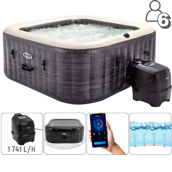 INTEX Jacuzzi SPA gonflabil “Greystone Deluxe” 239х239х71, 1098L, 6 persoane