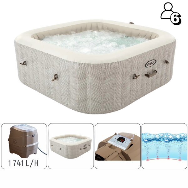INTEX Jacuzzi SPA gonflabil “Chevron Deluxe Square Bubble” 193×71,1098L, 6 persoane