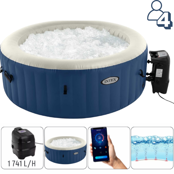 INTEX Jacuzzi SPA gonflabil “PureSpa Bubble Blue” 180х66 cm, 677L, 4 persoane