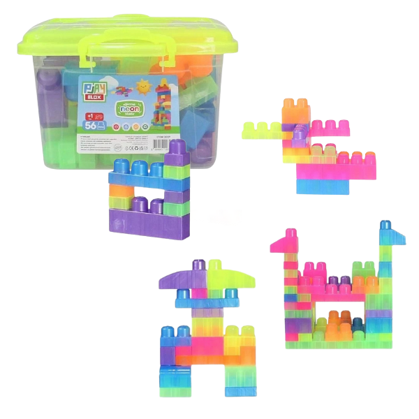 Set de construcție Găleată cu blocuri neon “Play Blox”, 56 piese