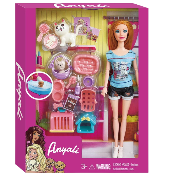 Set de joacă “Păpușă cu set pentru animale de companie”
