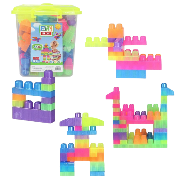 Set de construcție Găleată cu blocuri neon “Play Blox”, 83 piese