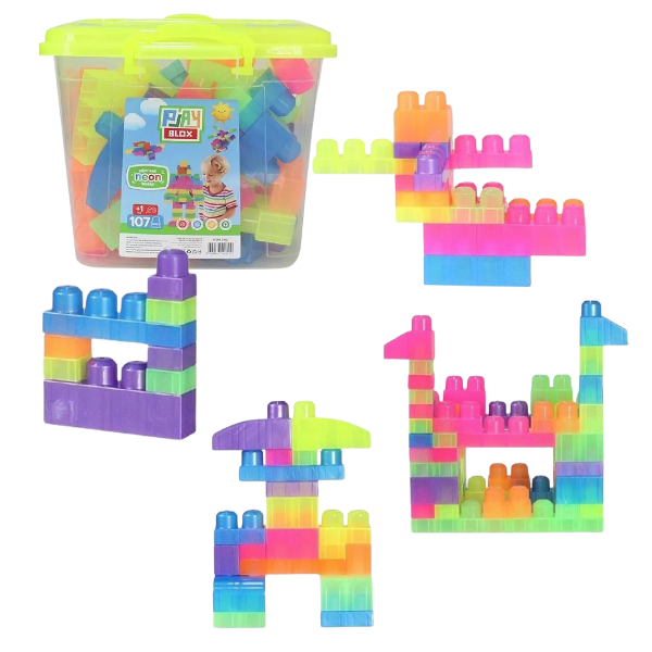 Set de construcție Găleată cu blocuri neon “Play Blox”, 107 piese