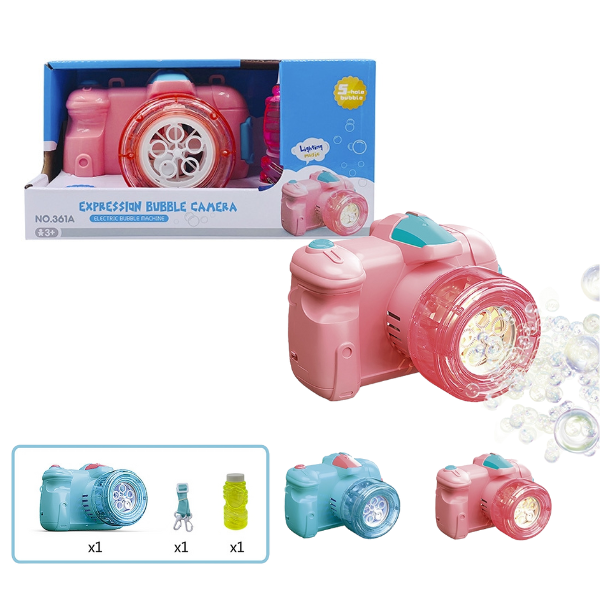 Mașinuță pentru suflat baloane de săpun “Cameră” (Albastru/Roz)