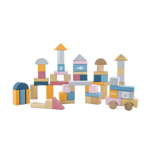 Set cuburi colorate din lemn 60 buc