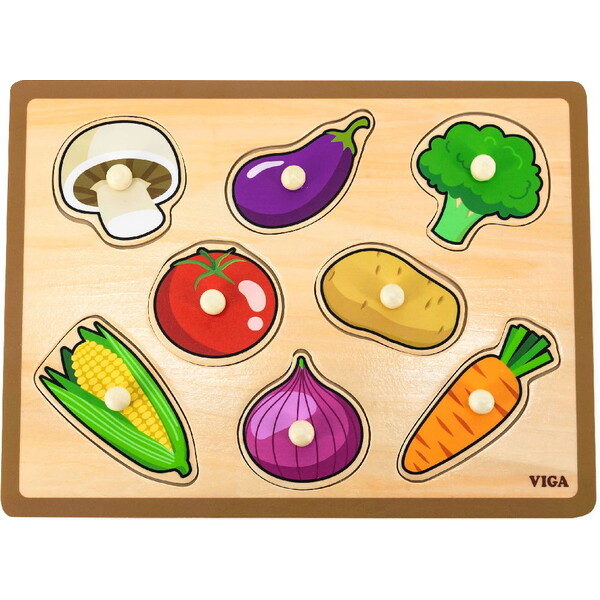 Puzzle din lemn cu buton „Legume” 8 elem.