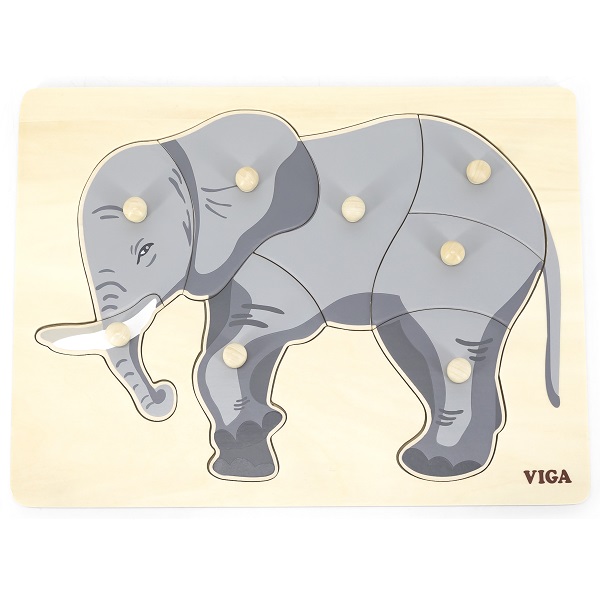 Puzzle din lemn Montessori cu buton “Elefant”