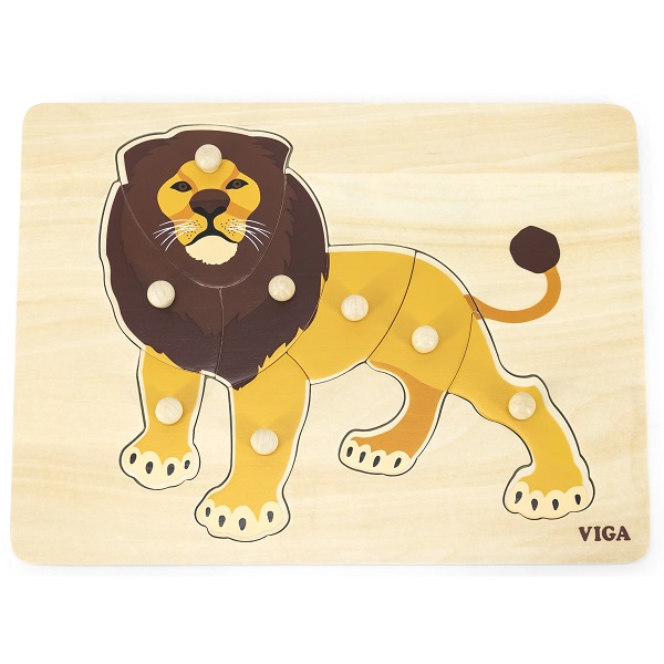 Puzzle din lemn Montessori cu buton “Leu”