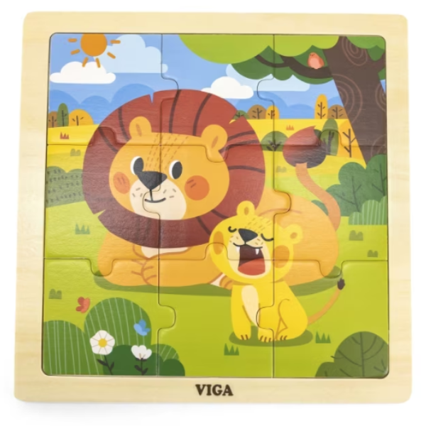 Puzzle din lemn “Leoaică și puiul de leu”, 9 elem.