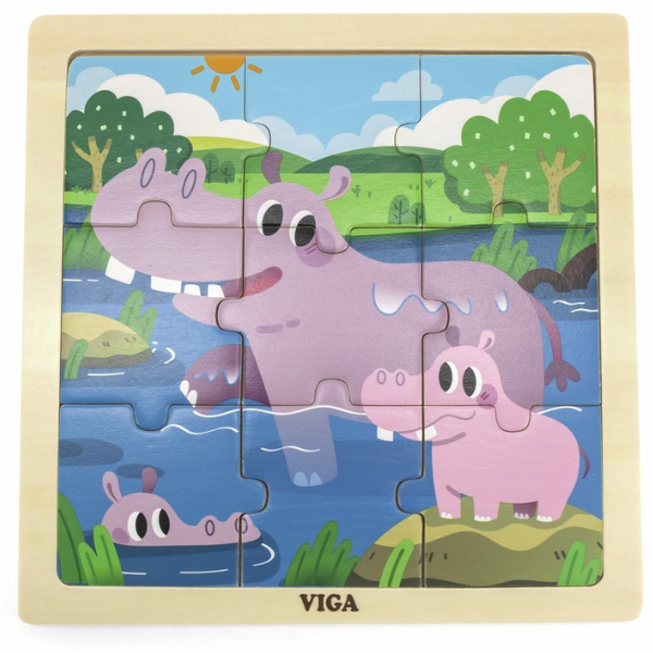 Puzzle din lemn “Mama hiopotam și puiul ei”, 9 elem.