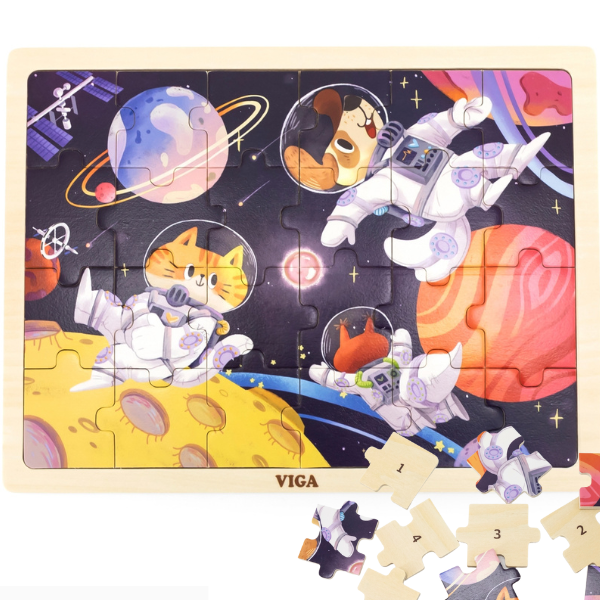 Puzzle din lemn “Animalele în cosmos”, 24 elem.