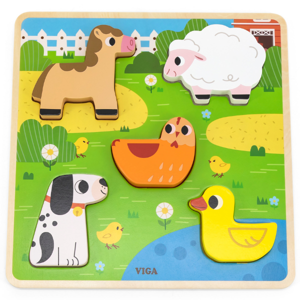 Puzzle tactil – inserție “Ferma”, 5 elem.