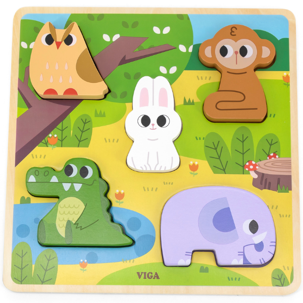 Puzzle tactil – inserție “Animalele din pădure”, 5 elem.