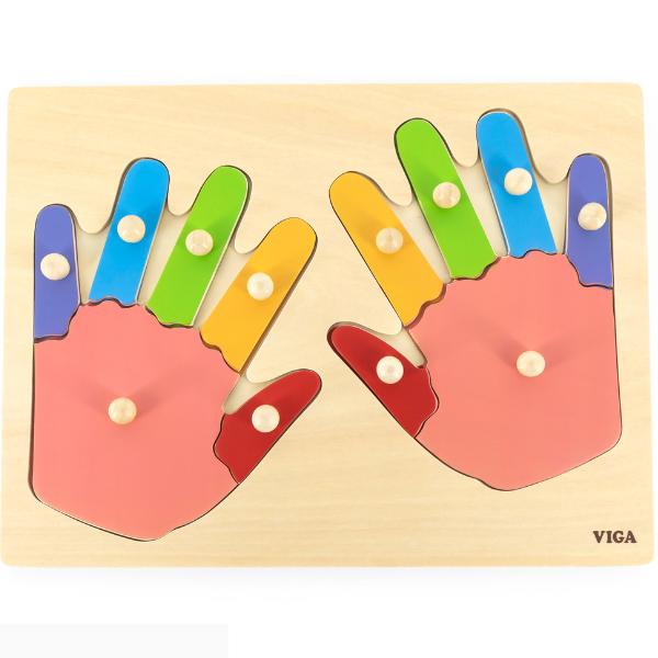 Puzzle din lemn cu buton “Degetele și mânuțele”, 12 elem.