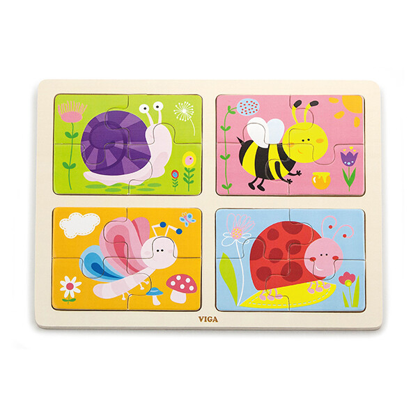 Puzzle din lemn 4 în 1 „Insecte”