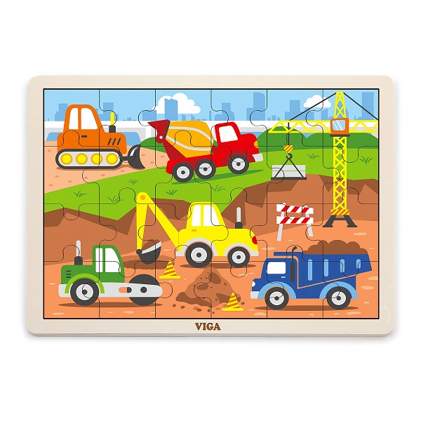 Puzzle din lemn “Vehicule de construcție”, 24 elem.