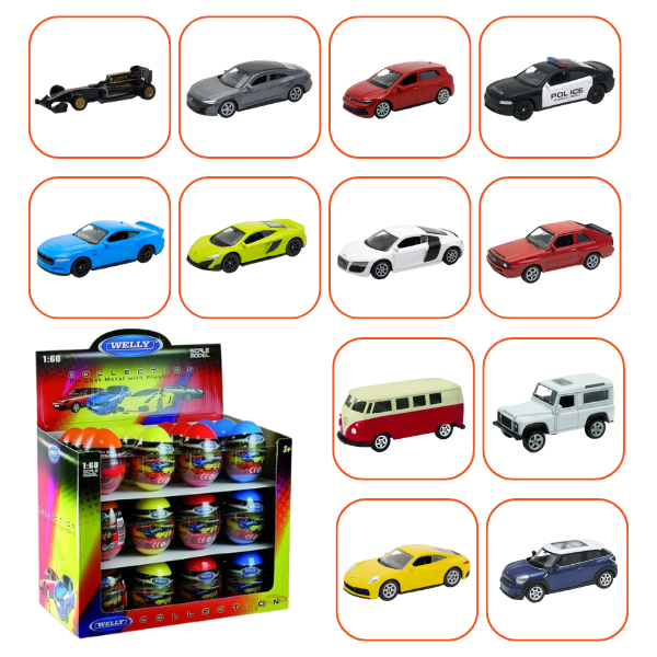 Mașini Metalice de Colecție 1:60 WELLY, 12 modele KINDER (24A)