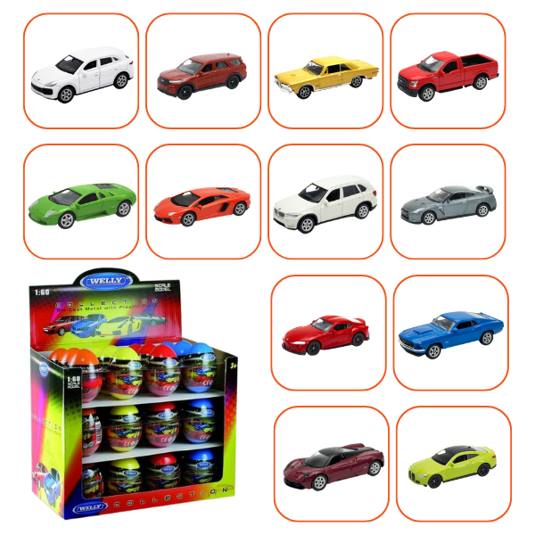 Mașini Metalice de Colecție 1:60 WELLY, 12 modele KINDER (24B)