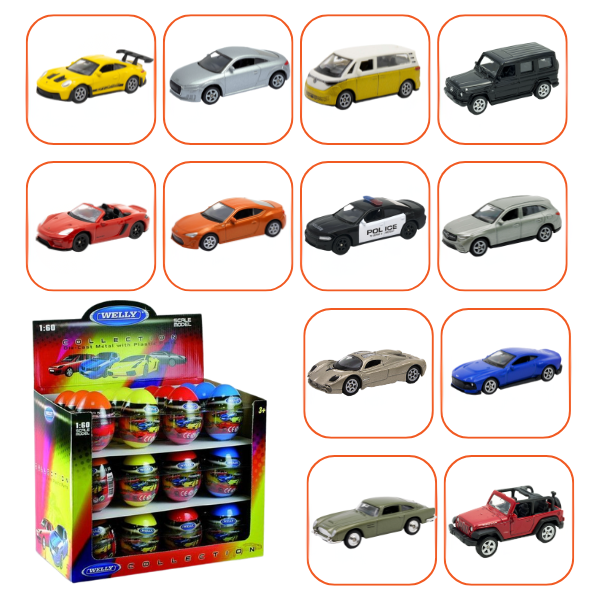 Mașini Metalice de Colecție 1:60 WELLY, 12 modele KINDER (25A)