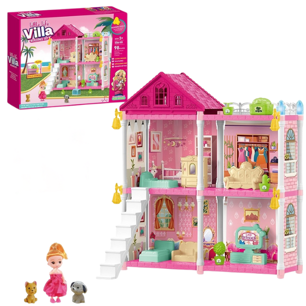 Căsuță pentru păpuși “Vila Mică” + accesorii, 98 elem.