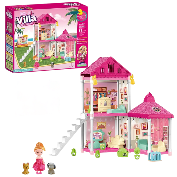 Căsuță pentru păpuși “Vila Mică” + accesorii, 85 elem.