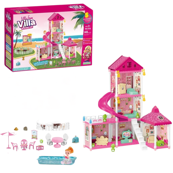 Căsuță pentru păpuși “Vila Mică” + accesorii, 148 elem.