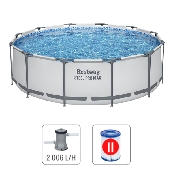 Bestway Piscina STEEL PRO MAX Round 366×100 cm, 9150L, cadru metalic