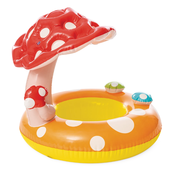 INTEX Cerc gonflabil “Ciupercuța” cu decupaje pentru picioare și baldachin D 69 cm, până la 15kg, 1-2 ani