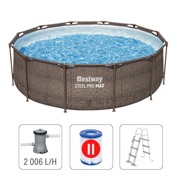 Bestway Piscina STEEL PRO MAX Round Rotang 366×100 cm, 9150L, cadru metalic