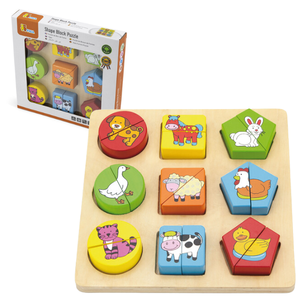 Puzzle-sorter din lemn “Animalele de la fermă”