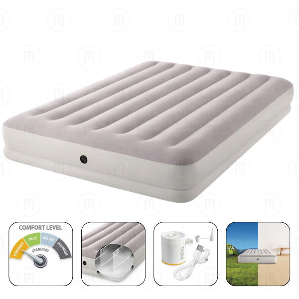 INTEX Saltea gonflabilă “Velur Prestige” 152x203x30 cm cu pompa USB portabilă 5V, până la 272 kg