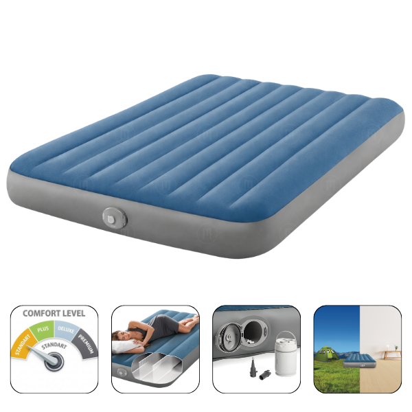 INTEX Saltea gonflabilă “Queen Prestige Downy” 152×203х25 cm cu pompa integrată  5V, până la 272 kg