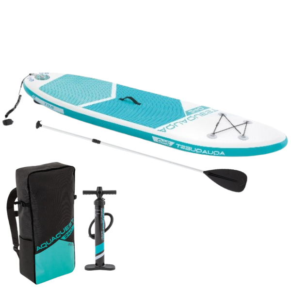 INTEX Placă pentru SUP surfing – SUP board “Aqua Quest 240” 244x76x13 cm, pompă, vâslă, geantă, 8+, până la 90 kg