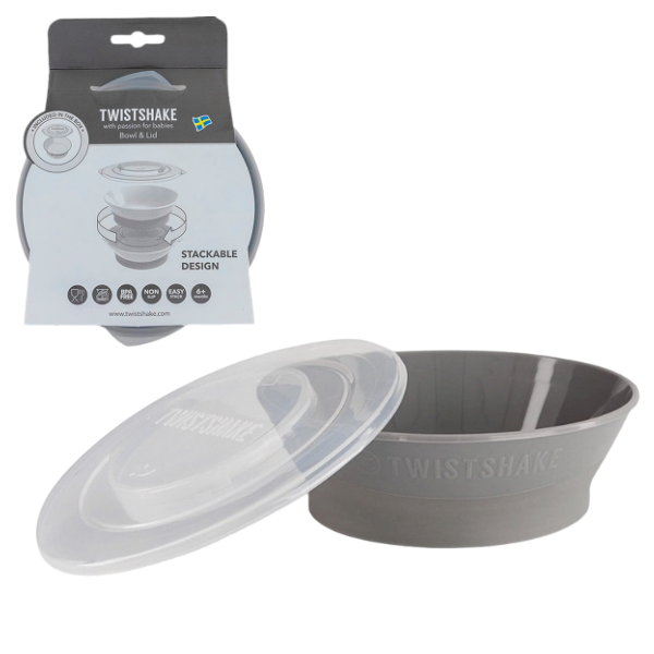 Bol cu capac Twistshake Gri, 6+ luni